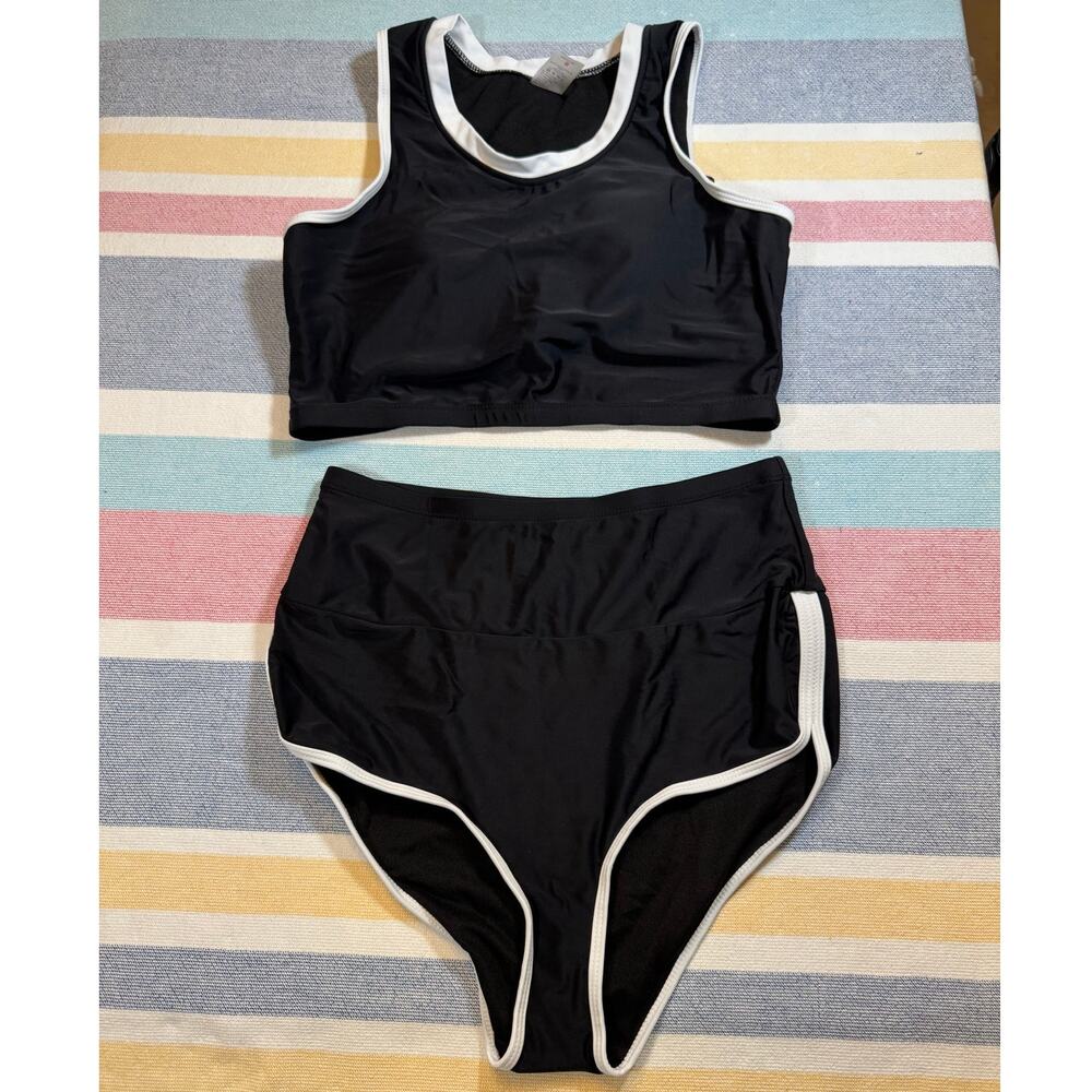 NWOT Vintage-Inspired Black & White High Waist Bikini Set Sz Small